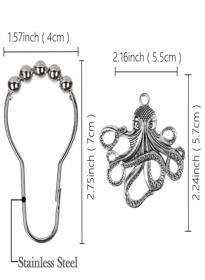 ZILucky Set of 12 Octopus Shower Curtain Hooks Decorative Home Bathroom Squid Sea Creature Beast Stainless Steel Rustproof Brushed Nickel Rings with Octopus Decorative Accessories (Silver) - Image 2