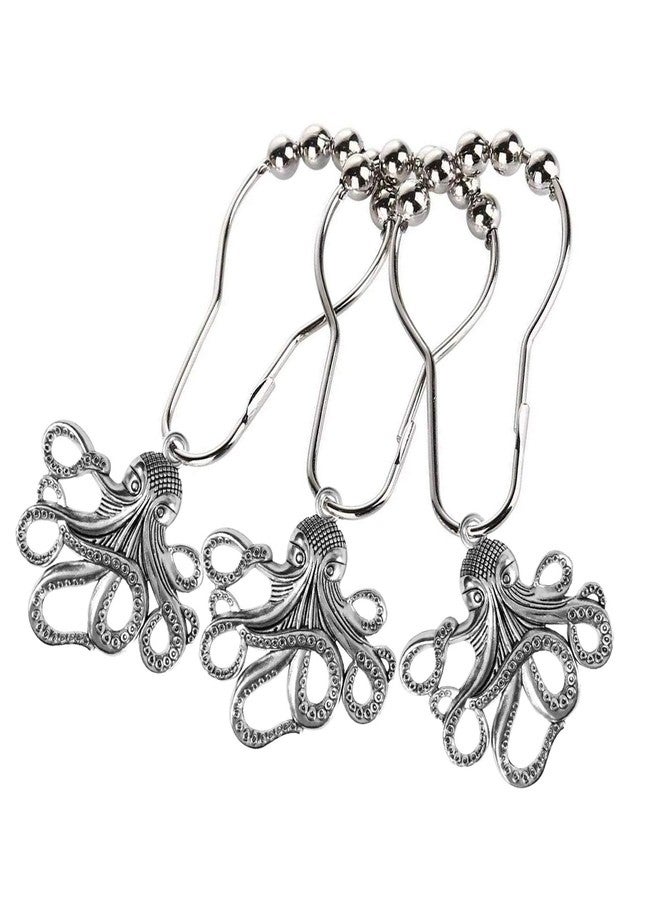 ZILucky Set of 12 Octopus Shower Curtain Hooks Decorative Home Bathroom Squid Sea Creature Beast Stainless Steel Rustproof Brushed Nickel Rings with Octopus Decorative Accessories (Silver) - Image 4