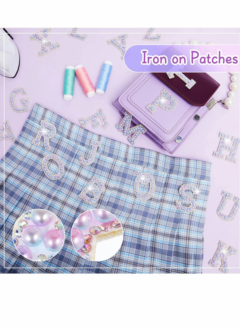 كابتن تيك 52Pcs Letters Pearl Rhinestone Patches, A-Z Glitter Alphabet Self-adhesive Decorative Decals, Craft Supplies Accessories for Fabric Repair DIY Clothes Bag Hats - Image 2