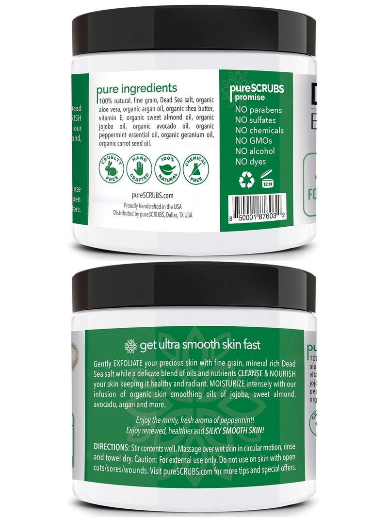 pureSCRUBS Premium Sea Salt Body Scrub Set - Large 16oz Peppermint Scrub With Infused Essential Oils & Nutrients, Includes Wooden Spoon, Loofah & Oatmeal Exfoliating Bar Soap - Image 2