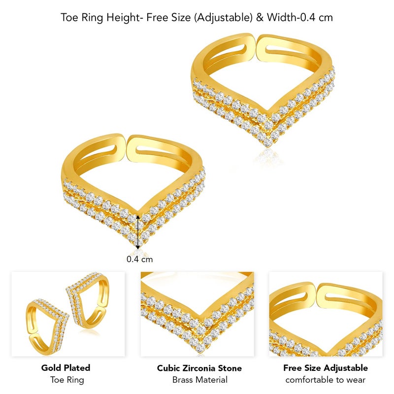 PEORA Cubic Zirconia Studded Adjustable Toe Rings Stylish Bichiya Jewellery for Women - Image 3