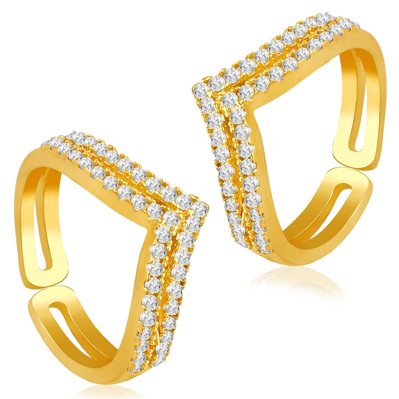 PEORA Cubic Zirconia Studded Adjustable Toe Rings Stylish Bichiya Jewellery for Women - Image 1