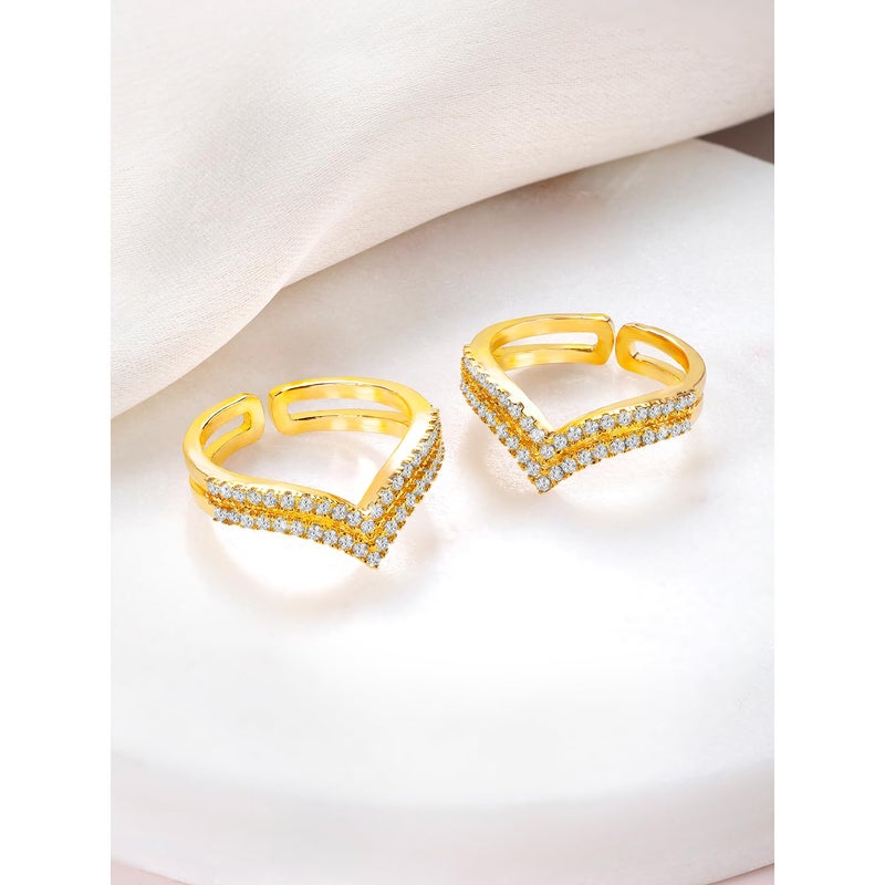 PEORA Cubic Zirconia Studded Adjustable Toe Rings Stylish Bichiya Jewellery for Women - Image 2
