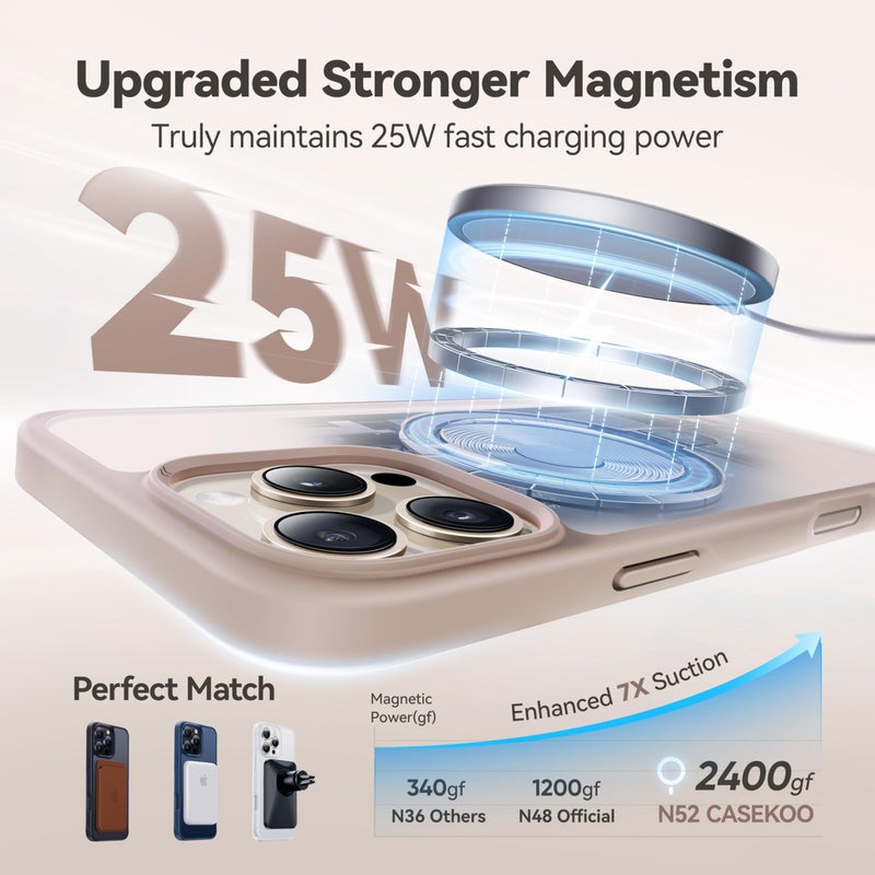 CASEKOO Ultra-Magnetic Stand for iPhone 16 Pro Case [Military Drop Protection] [Compatible with MagSafe] Shockproof Translucent Matte Slim Ring Holder Case for iPhone 16 Pro 6.3", Gold - Image 2