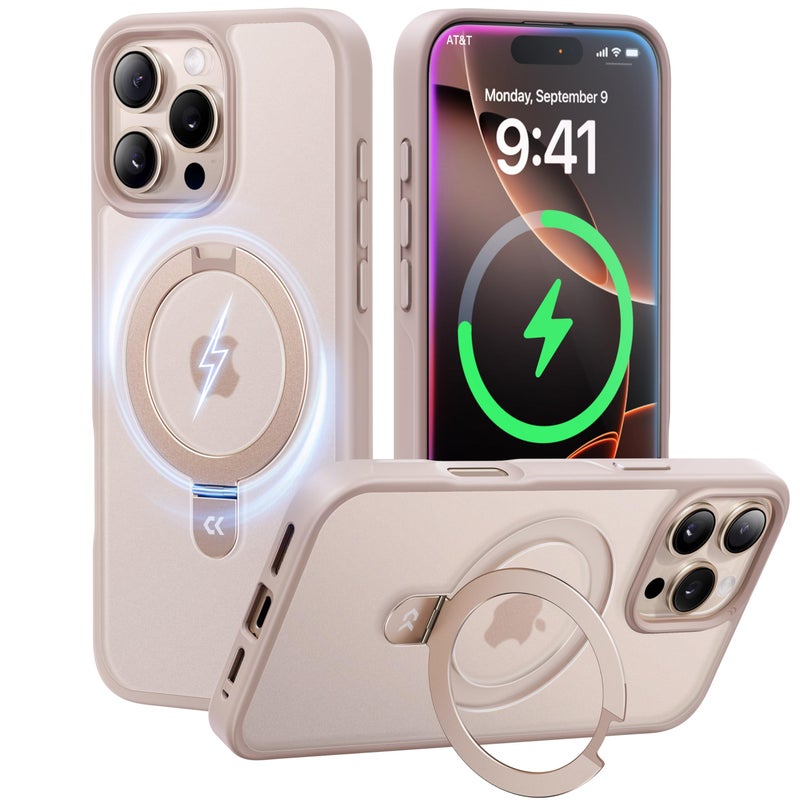 CASEKOO Ultra-Magnetic Stand for iPhone 16 Pro Case [Military Drop Protection] [Compatible with MagSafe] Shockproof Translucent Matte Slim Ring Holder Case for iPhone 16 Pro 6.3", Gold - Image 1