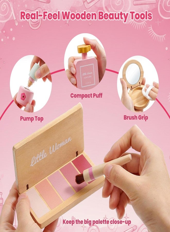 WUDLY® Wooden Makeup Toy Set for Girls, Lightweight Portable Play Beauty Kit with Soft Carry Bag, Safe Non-Toxic Wooden Cosmetic Accessories, Birthday Gift for Kids Age 3 4 5 6 7 8 Year Old - Image 3