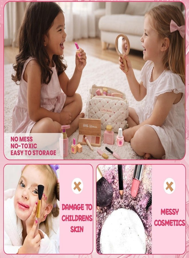 WUDLY® Wooden Makeup Toy Set for Girls, Lightweight Portable Play Beauty Kit with Soft Carry Bag, Safe Non-Toxic Wooden Cosmetic Accessories, Birthday Gift for Kids Age 3 4 5 6 7 8 Year Old - Image 2