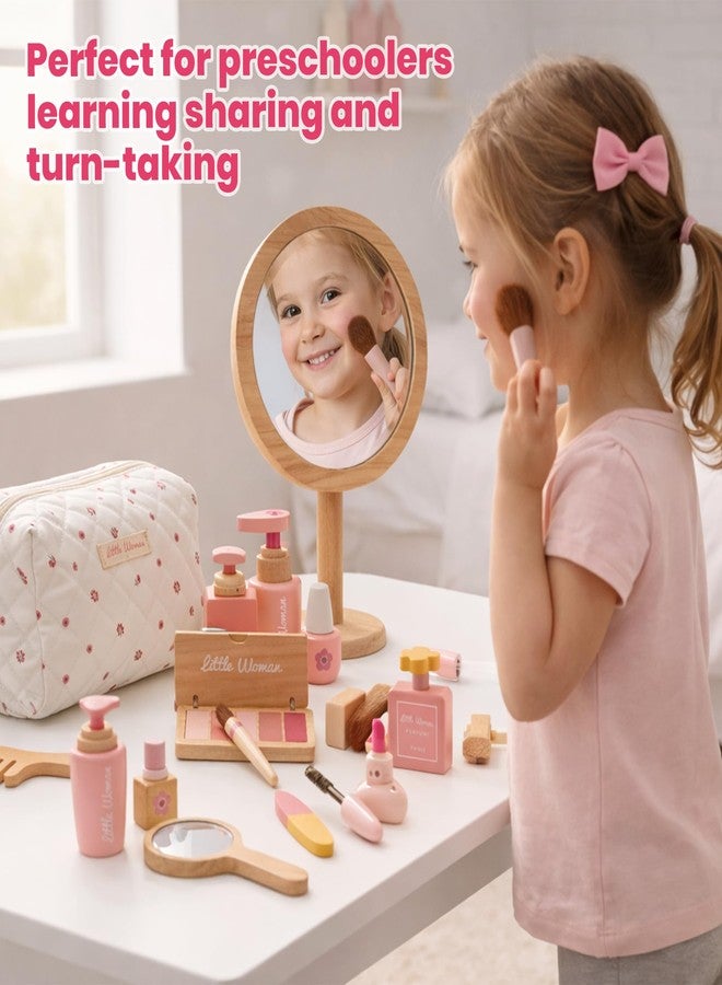 WUDLY® Wooden Makeup Toy Set for Girls, Lightweight Portable Play Beauty Kit with Soft Carry Bag, Safe Non-Toxic Wooden Cosmetic Accessories, Birthday Gift for Kids Age 3 4 5 6 7 8 Year Old - Image 5