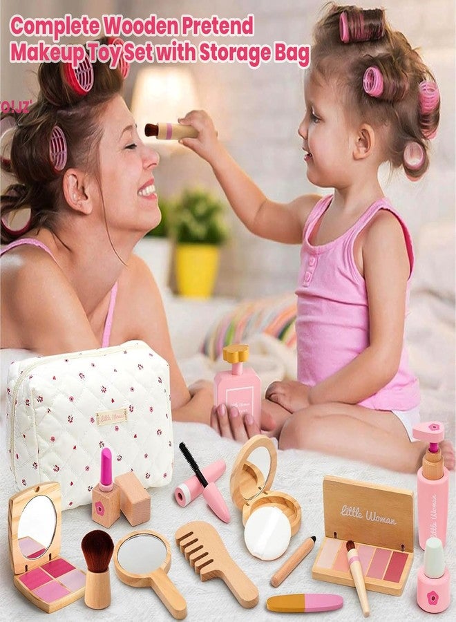 WUDLY® Wooden Makeup Toy Set for Girls, Lightweight Portable Play Beauty Kit with Soft Carry Bag, Safe Non-Toxic Wooden Cosmetic Accessories, Birthday Gift for Kids Age 3 4 5 6 7 8 Year Old - Image 4