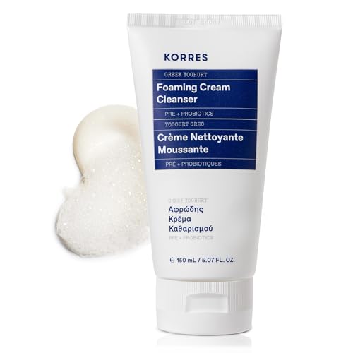 KORRES KORRES Greek Yoghurt Foaming Cream Cleanser Hydrating Deep Cleansing Skin Care Makeup Remover Face Wash for Women Cream to Foam Facial Cleanser for Dry Oily Sensitive Any Skin Type 507 fl oz