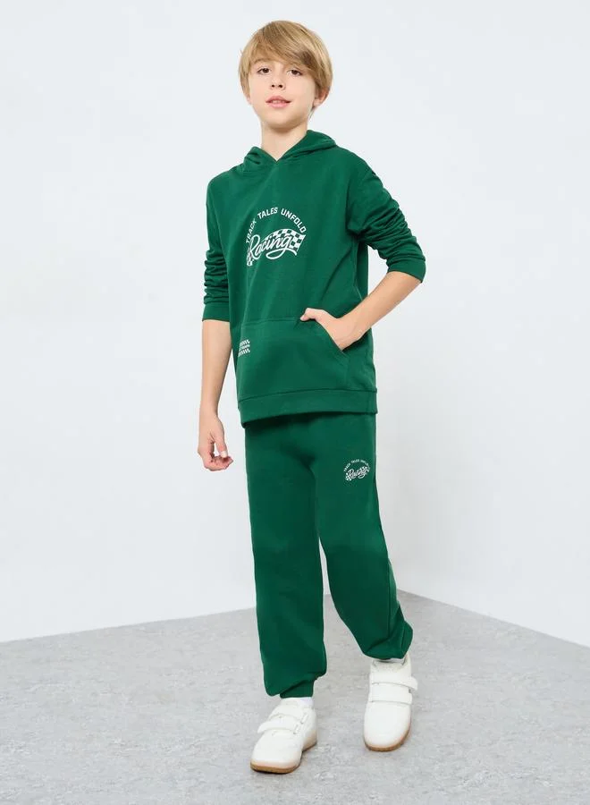 Styli Styli Teens Green Racing Print Hoodie and Joggers Set