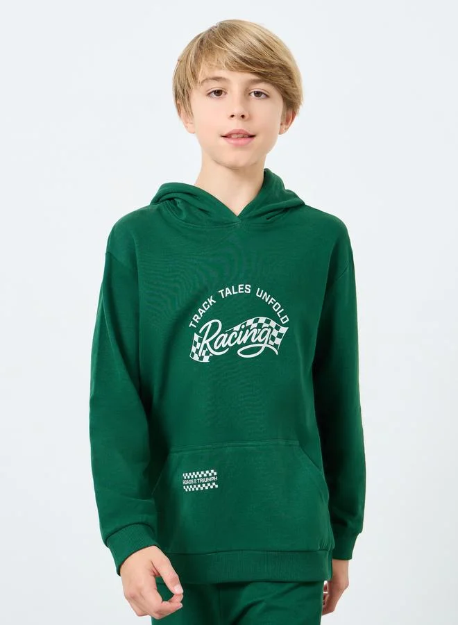 Styli Styli Teens Green Racing Print Hoodie and Joggers Set