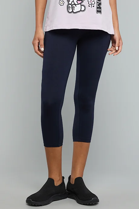 أر أند بي Solid 3/4 Leggings with Elastic Waist