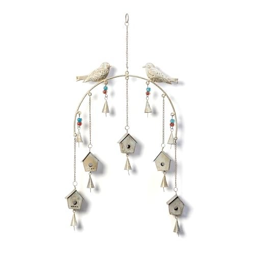 DULI Metal Windchime Wall Hanging, Feng Shui, Wall Art, Wall Decor, PositiveVibes, Rustic Wall Hangings, Wall Art, Diwali Decor, Home Decor, Positive Vibes (MetalBirdhouse-Rustic_White) - Image 5