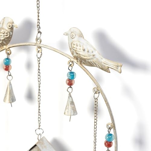 DULI Metal Windchime Wall Hanging, Feng Shui, Wall Art, Wall Decor, PositiveVibes, Rustic Wall Hangings, Wall Art, Diwali Decor, Home Decor, Positive Vibes (MetalBirdhouse-Rustic_White) - Image 2