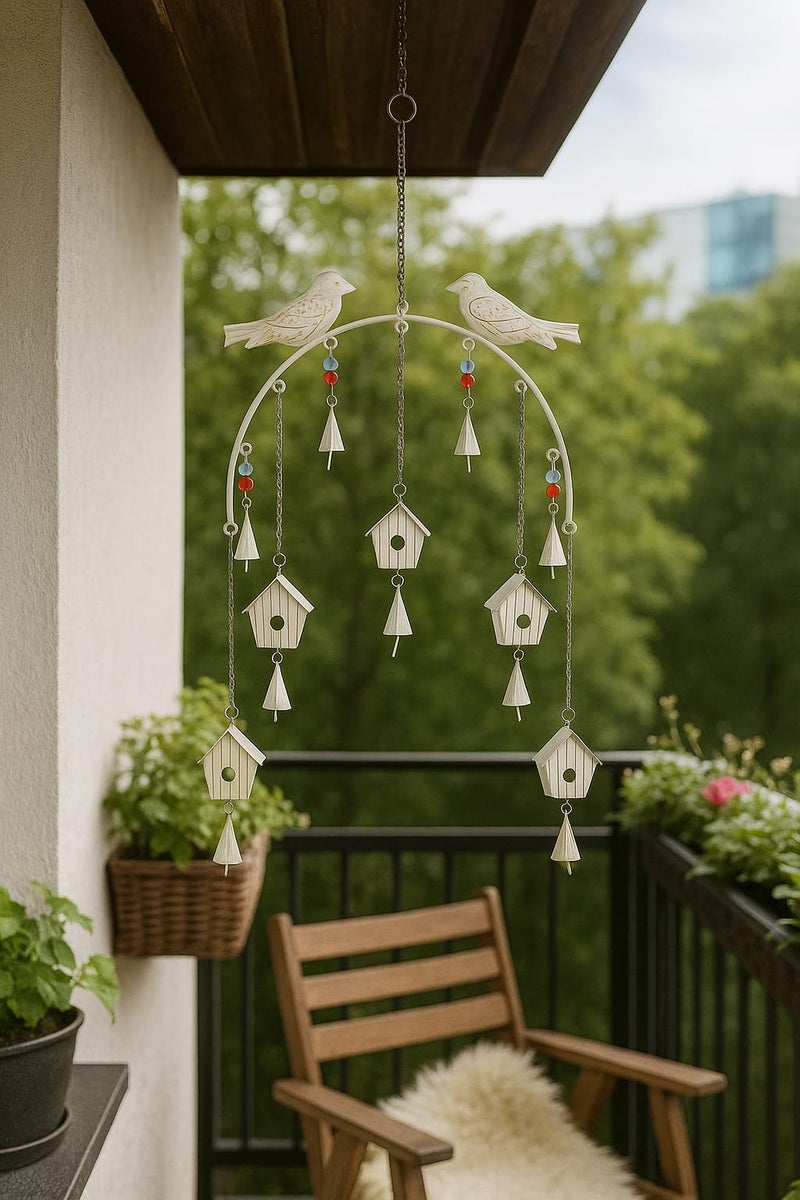 DULI Metal Windchime Wall Hanging, Feng Shui, Wall Art, Wall Decor, PositiveVibes, Rustic Wall Hangings, Wall Art, Diwali Decor, Home Decor, Positive Vibes (MetalBirdhouse-Rustic_White) - Image 3