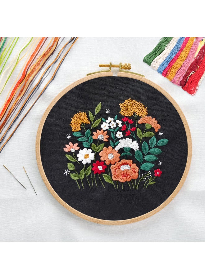 MAMUNU MAMUNU Canvas Tote Bag Embroidery Kit with Pattern for Beginners, Arts and DIY Crafts Kits for Adults, Include Instructions Embroidery Bag, Embroidery Hoops, Color Threads and Tool (Black) - Image 2