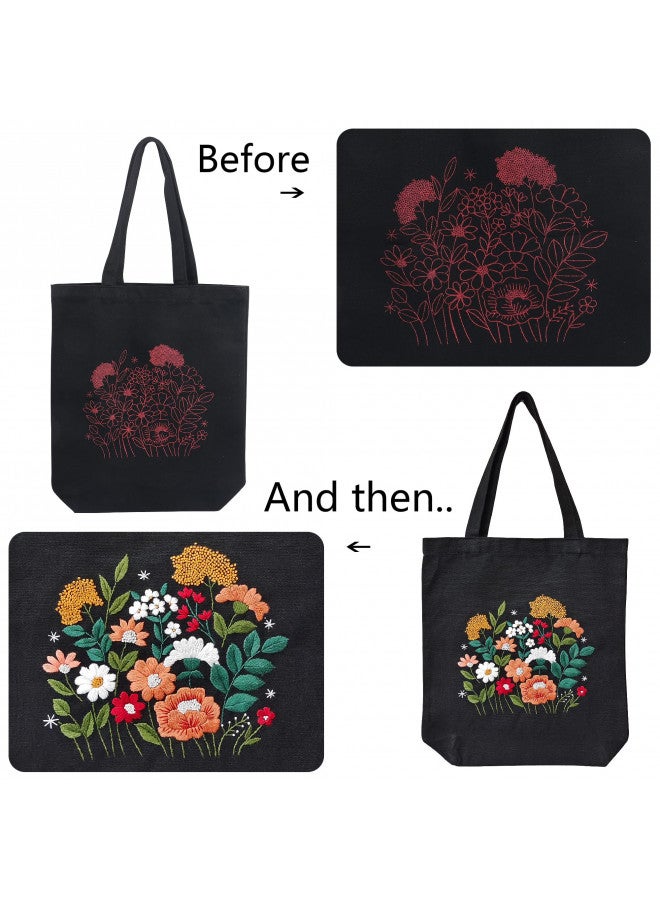 MAMUNU MAMUNU Canvas Tote Bag Embroidery Kit with Pattern for Beginners, Arts and DIY Crafts Kits for Adults, Include Instructions Embroidery Bag, Embroidery Hoops, Color Threads and Tool (Black) - Image 5