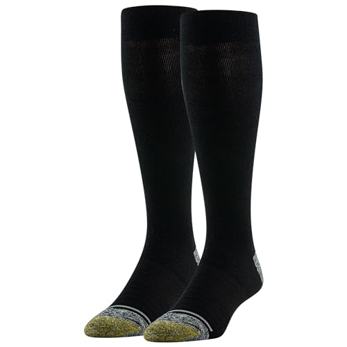 GOLDTOE Men’s Mild Compression Over the Calf Comfort Socks, 2-Pairs, Black, Shoe size: 6-12.5 - Image 1