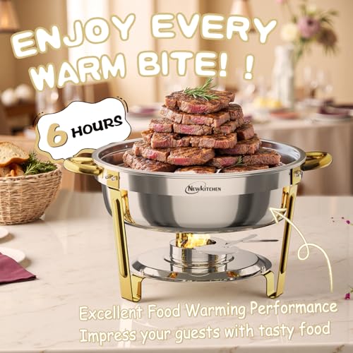 NEWKITCHEN Chafing Dishes for Buffet 2 Pack, 6QT Round Chafing Dishes for Buffet [Elegant Gold and Silver Colors] Stainless Steel Chafing Dish Buffet Set for Any Party - Image 5