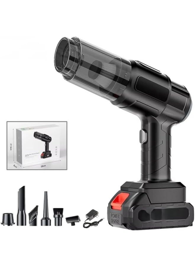 مكنسة كهربائية صغيرة لاسلكية للسيارة والمنزل - قابلة لإعادة الشحن - طقم فرش احترافي مكون من فرشتين - شفط قوي لشعر القطط والكلاب والغبار والفتات - تصميم خفيف الوزن وسهل الحمل - Image 1