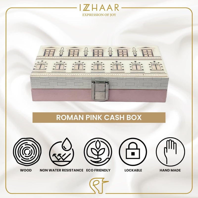IZZHAAR Roman MDF Wood Cash Box for Wedding Gift, Multipupose Box for Gifting, Printed Envelope for Money/Gaddi, Perfect Box for Jewellery, Decorative Shagun Envelopes & Special Occasions Gifts, Pink - Image 5