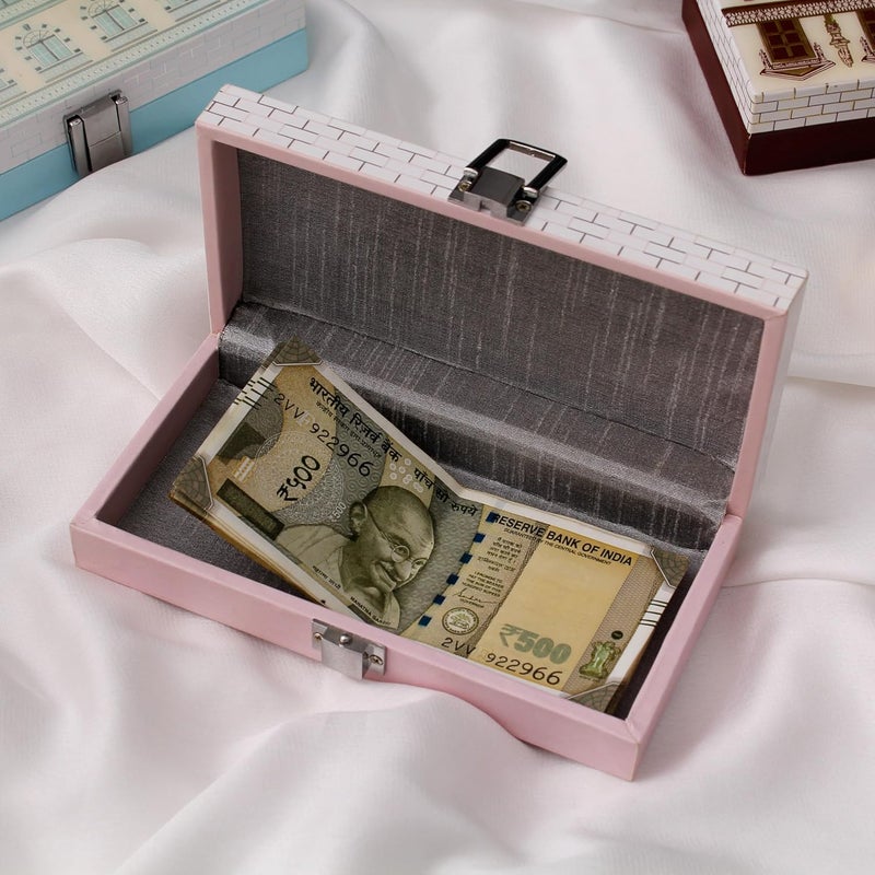 IZZHAAR Roman MDF Wood Cash Box for Wedding Gift, Multipupose Box for Gifting, Printed Envelope for Money/Gaddi, Perfect Box for Jewellery, Decorative Shagun Envelopes & Special Occasions Gifts, Pink - Image 3