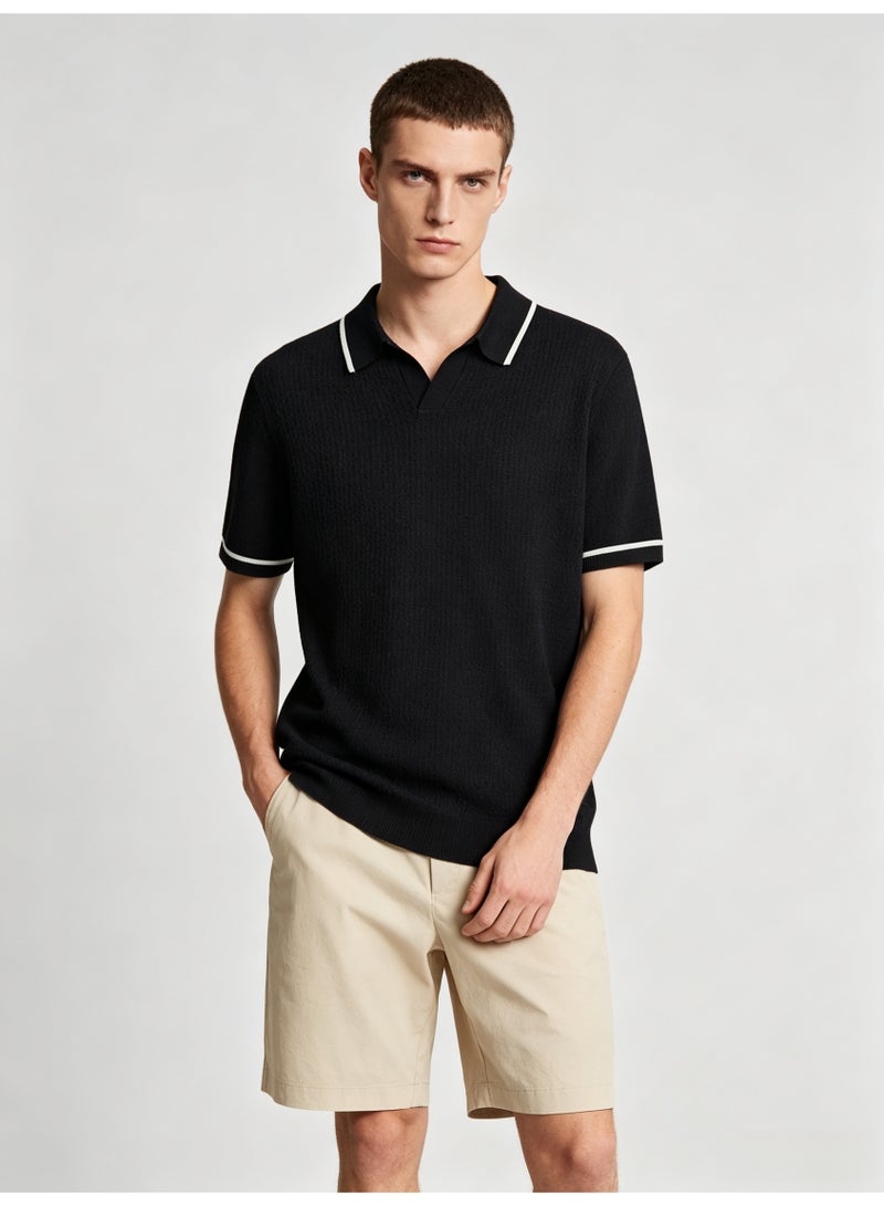 زارا Zara men's short sleeve Polo shirt with contrast lapels - Image 3