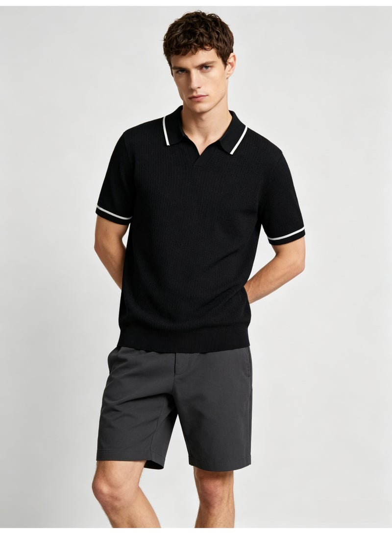زارا Zara men's short sleeve Polo shirt with contrast lapels - Image 2