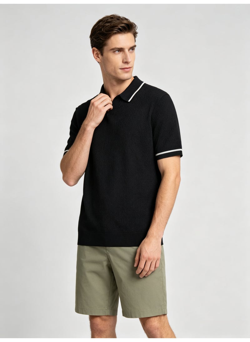 زارا Zara men's short sleeve Polo shirt with contrast lapels - Image 1