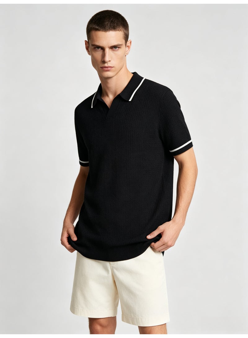 زارا Zara men's short sleeve Polo shirt with contrast lapels - Image 4