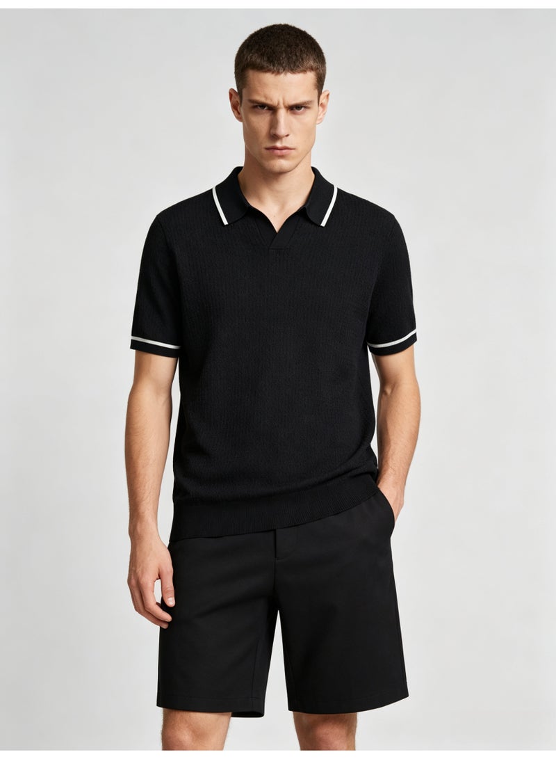 زارا Zara men's short sleeve Polo shirt with contrast lapels - Image 5