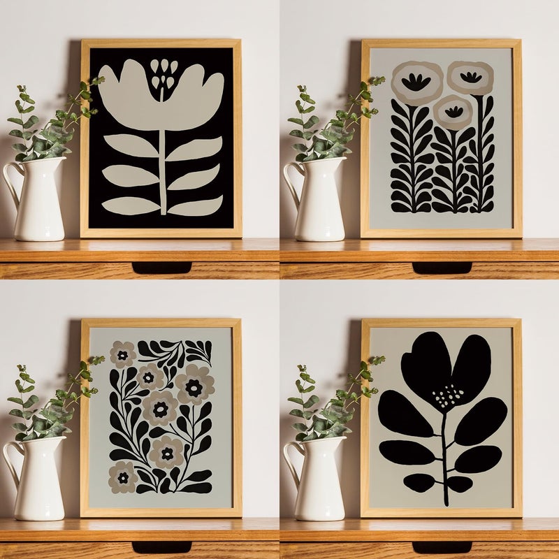 JXREQ Vinatge Boho Abstract Matisse Floral Wall Art, Mid Century Modern Abstract Black and Beige Floral Wall Decor for Home Kitchen Bedroom Bathroom Living Room, 8x10 Inch Unframed 4Pcs - Image 4