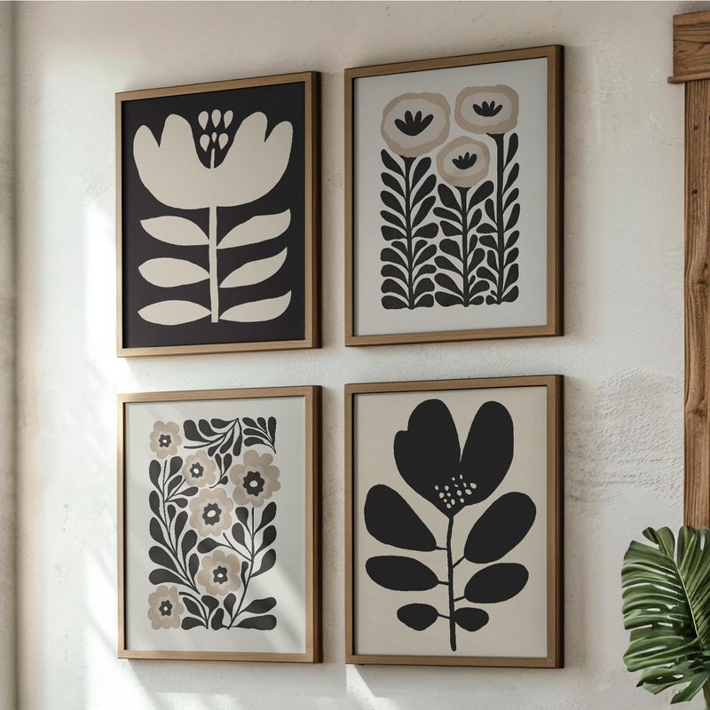 JXREQ Vinatge Boho Abstract Matisse Floral Wall Art, Mid Century Modern Abstract Black and Beige Floral Wall Decor for Home Kitchen Bedroom Bathroom Living Room, 8x10 Inch Unframed 4Pcs - Image 3