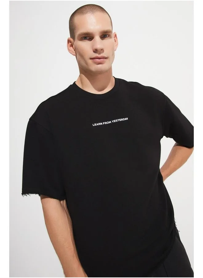 جون June Men Oversize Pattern Crew Neck Printed Tshirt Black