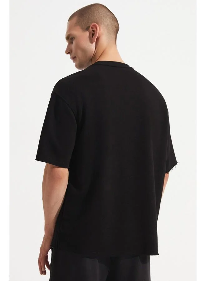 جون June Men Oversize Pattern Crew Neck Printed Tshirt Black