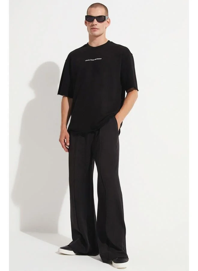 جون June Men Oversize Pattern Crew Neck Printed Tshirt Black