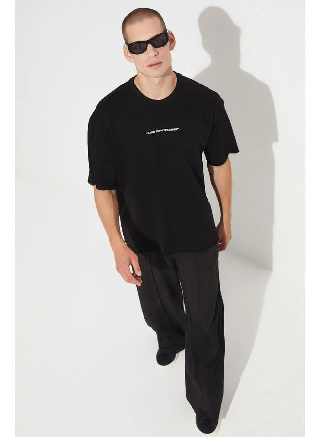 جون June Men Oversize Pattern Crew Neck Printed Tshirt Black