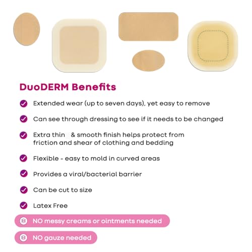 ConvaTec DuoDERM Extra Thin Control Gel Formula 1.75"x1.5" Hydrocolloid Sterile Adhesive Dressing for Superficial Wounds, Low Friction, Flexible, Latex-Free, Waterproof, Spot, Beige, 20ct Box - Image 3