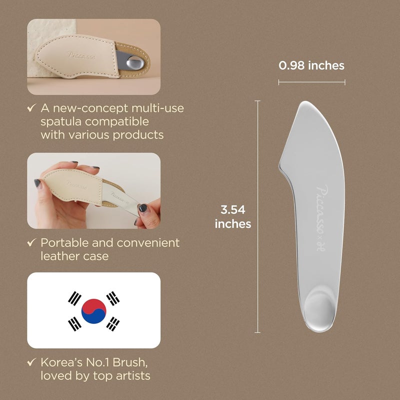 Piccasso 2-Way Makeup Spatula – Professional Foundation & Skin Care Spatula for Face, Dual-Ended Stainless Steel Tool for Precise and Hygienic Application, Includes Leather Case - Image 3