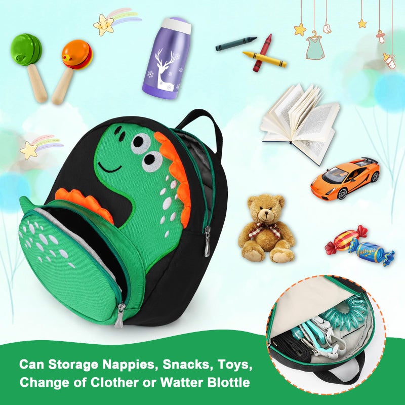 Accmor Toddler Backpack Harness with Safety Leash, Cute Dinosaur Harnesses with Kids Anti Lost Wrist Link, Mini Child Schoolbag with Wristband Tether Strap and Protection Leashes for Baby boys (Black) - Image 2