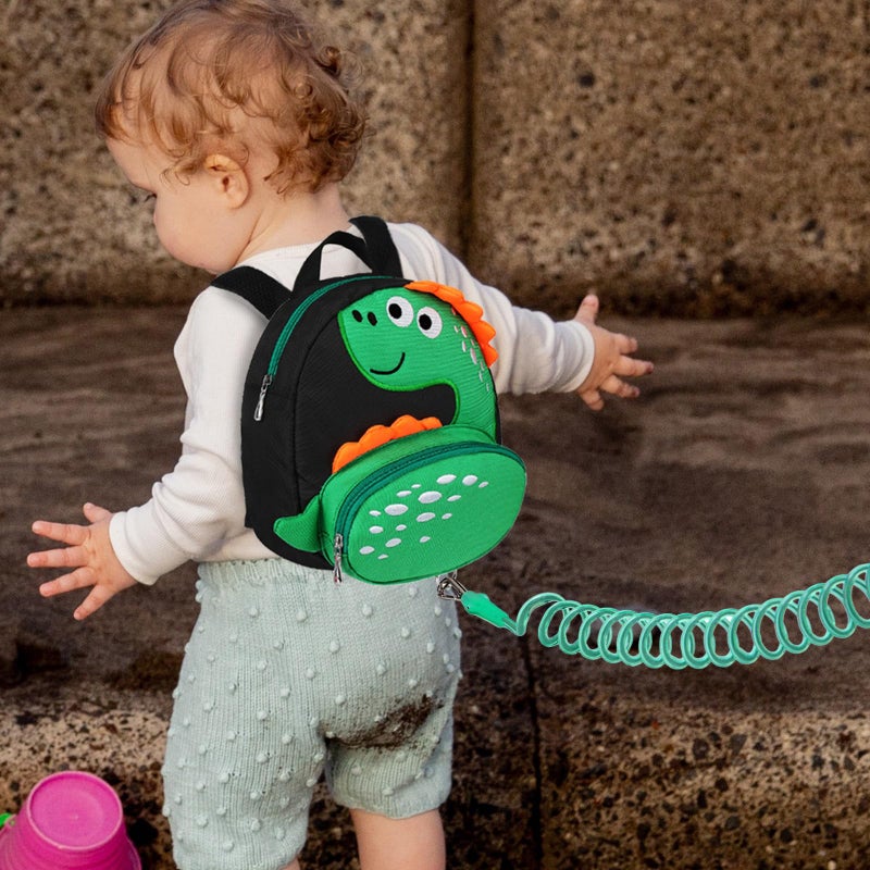 Accmor Toddler Backpack Harness with Safety Leash, Cute Dinosaur Harnesses with Kids Anti Lost Wrist Link, Mini Child Schoolbag with Wristband Tether Strap and Protection Leashes for Baby boys (Black) - Image 5