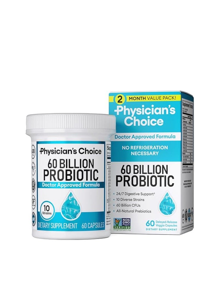 Physician's CHOICE - Physician's CHOICE Probiotics 60 Billion CFU - 10 Strains + Organic Prebiotics - Immune, Digestive & Gut Health - Supports Occasional Constipation, Diarrhea, Gas & Bloating - for Women & Men - 60 Capsules - Image 1