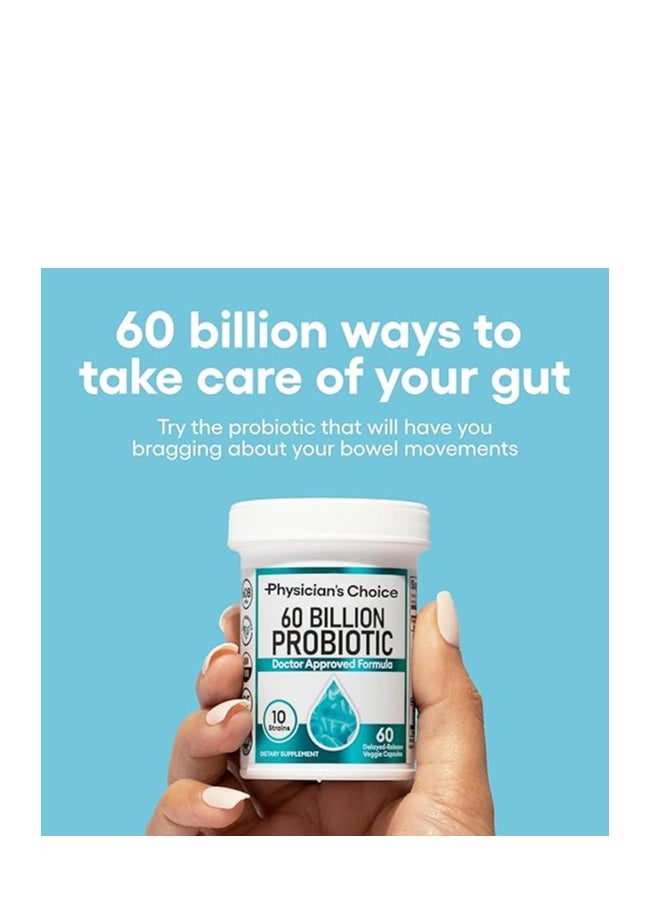 Physician's CHOICE - Physician's CHOICE Probiotics 60 Billion CFU - 10 Strains + Organic Prebiotics - Immune, Digestive & Gut Health - Supports Occasional Constipation, Diarrhea, Gas & Bloating - for Women & Men - 60 Capsules - Image 1