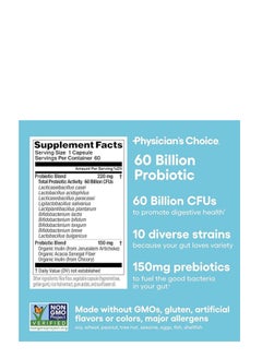 Physician's CHOICE Physician's CHOICE Probiotics 60 Billion CFU - 10 Strains + Organic Prebiotics - Immune, Digestive & Gut Health - Supports Occasional Constipation, Diarrhea, Gas & Bloating - for Women & Men - 60 Capsules  - Image 5
