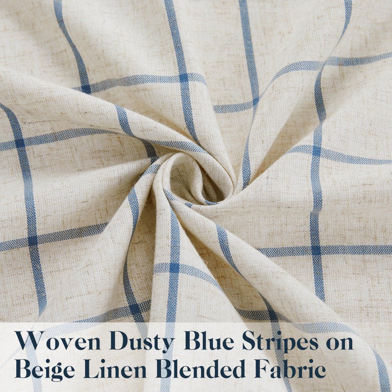 Bapawfish Buffalo Plaid Curtain Panels 84 Inches Long,Woven Dusty Blue Stripes on Beige Linen Blended Light Filtering Fabric,Farmhosue Window Treatment for Bedroom,40" Wx84 Lx2 - Image 4