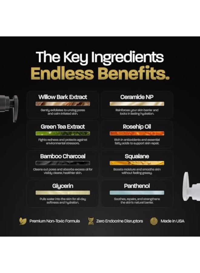 BASED BODYWORKS Daily Facial Cleanser for Men - Deep Cleaning Formula with Bamboo Charcoal & Willow Bark - Removes Buildup Without Stripping - Clear Skin (6.8 Fl Oz Pack of 1) - Image 4