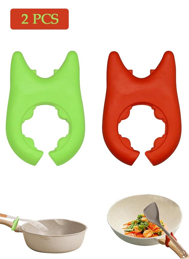 Urit 2 Pcs Silicone Pot Holders, Adjustable Kitchen Silicone Spoon Rest, Anti-Slip Spatula Pot Spoon Holder (Green, Red)  - Image 1