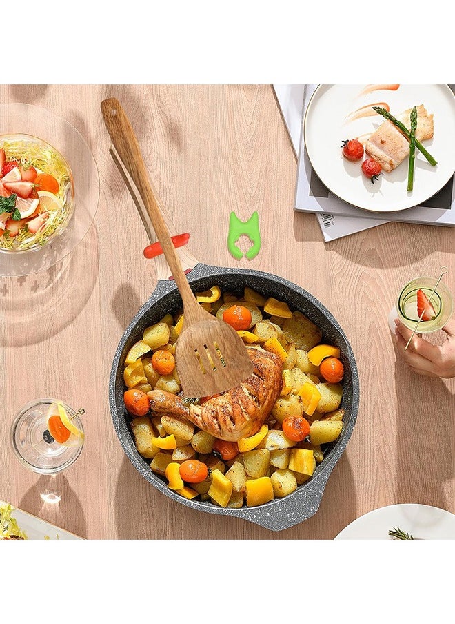 2 Pcs Silicone Pot Holders, Adjustable Kitchen Silicone Spoon Rest, Anti-Slip Spatula Pot Spoon Holder (Green, Red)