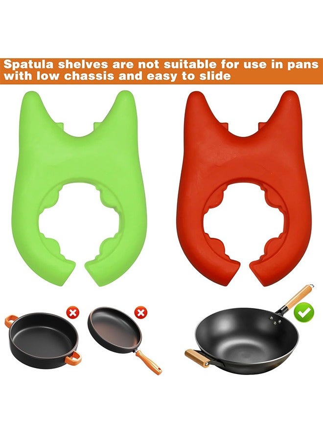 Urit 2 Pcs Silicone Pot Holders, Adjustable Kitchen Silicone Spoon Rest, Anti-Slip Spatula Pot Spoon Holder (Green, Red)  - Image 4